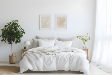 a bright bedroom with soft and warm blanket.