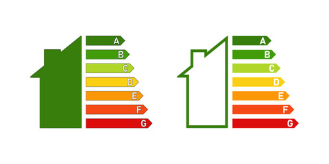 energy efficiency rating label. green energy european union symbol. electricity, certificate of epc.