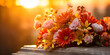 Flowers on a coffin in the funeral or burial services at cemetery, Floral bouquet display on a casket in sunset scene.