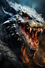 Poster - Close up of dragon's head with red eyes.