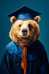 Poster - Image of bear wearing graduation cap and gown.