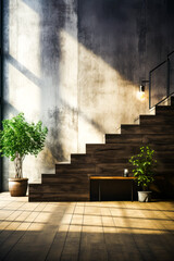 Sticker - Set of stairs leading up to potted plant.