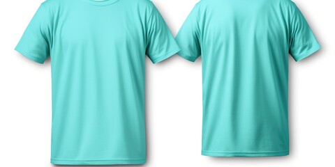 Wall Mural - Plain light blue t - shirt mockup template, with view, front and back, isolated on transparent background