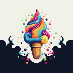 illustration of ice cream 2d design multi-colors created with Generative Ai