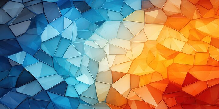 An abstract background featuring an orange and blue background, in the style of mosaic - like forms