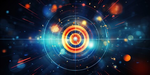 Poster - Set goals for work. dart aiming at the target center business. goal, aiming marketing target metaphor, Succeed dart board,