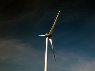 Wind power plant rotor close view. Windpower generator. Green energy concept