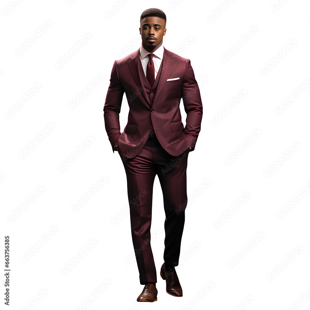 Black man in Burgundy suit and tie on transparent background, african ...
