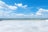 Fototapeta  - Blue Sky Background Cloud Horizon with Empty Concrete Floor. Generative AI.