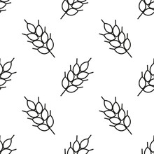 outline wheat spikelets vector seamless pattern, design of print, wrapping paper, packaging on theme of bakery products, flour, harvest