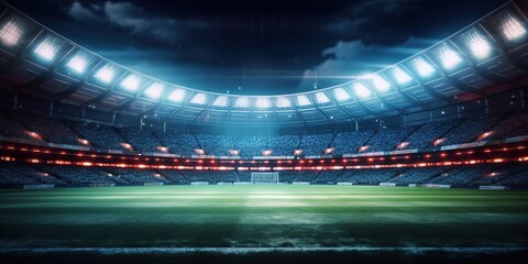 a large football stadium with bright lights at night. generative AI