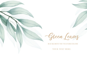 Wall Mural - watercolor green leaves background 