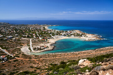 Canvas Print - The sea and the beach from a bird's eye view in Stavros  on the island of Crete