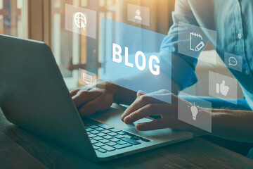 blog concept, blogging with icons, writing a blog on internet