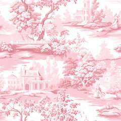 vintage french floral toile red pattern