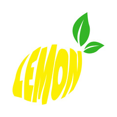 Canvas Print - Logo con letras palabra lemon con texto manuscrito con forma de limón con hojas