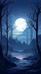 Poster - Full moon behind forest illustration background