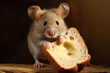 Ratoncito adorable comiendo pan con queso.