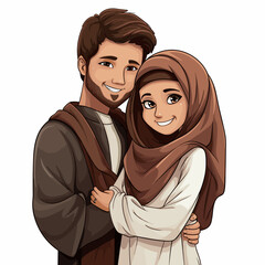 Arabian couple hand-drawn comic illustration. Arab couple. Vector doodle style cartoon illustration