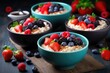 freshly prepared bowls of oatmeal with berries