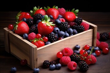 Canvas Print - a variety of berries in a wooden box