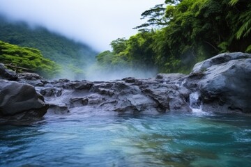 Canvas Print - clear natural hot-spring with steam rising from its surface