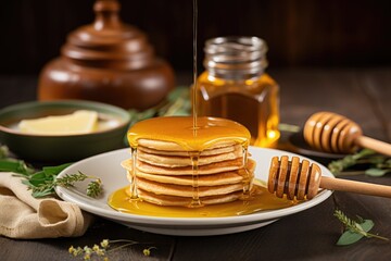 Poster - pancakes with a spoonful of honey on the side