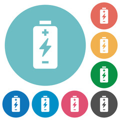 Poster - Battery with energy symbol flat round icons