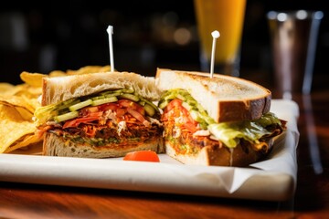 Poster - sandwich on sourdough with condiments and chips