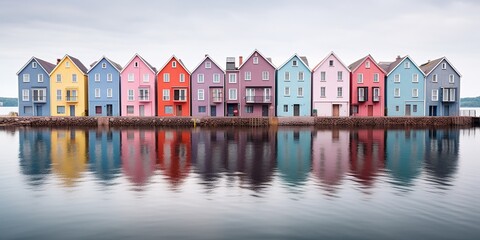 Wall Mural - A row of red houses sitting next to a body of water.