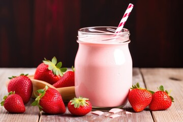 Sticker - strawberry yogurt drink in a bottle with a straw coming out