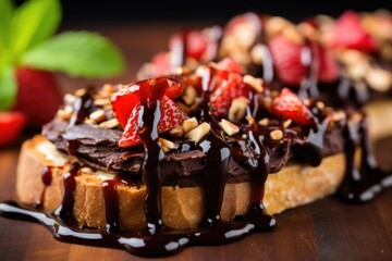 Sticker - close-up of bruschetta topped with dark chocolate ganache