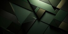 Dark Olive Green Abstract Modern Background For Design. Geometric Shapes, Triangles, Squares, Rectangles, Stripes, Lines. Futuristic