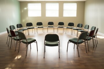 Sticker - an empty group therapy room with circular arrangement of chairs