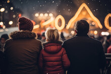 AI Generated Image Of Back View On A Family Enjoying The View Of The Christmas Decorated City At Night