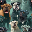 Bulldogs dogs breed cute cartoon repeat pattern