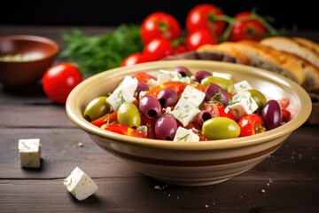 Sticker - bowl of greek salad with olives and feta cheese