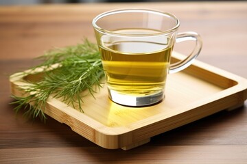 Poster - a cup of herbal tea on a bamboo serving tray