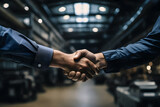 Fototapeta  - Business people shaking hands in a warehouse