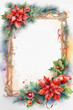 Watercolor Christmas frame with poinsettia, holly and berries. 