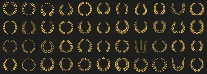Wall Mural - laurel wreath round frame. vector silhouette, branches, foliate or leaves circle badge