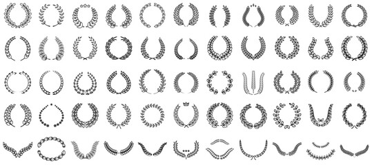 Wall Mural - laurel wreath round frame. vector silhouette, branches, foliate or leaves circle badge