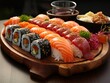 Plate with fresh sushi
