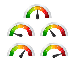 Poster - Realistic Detailed 3d Level Indicator Set on a White. Vector illustration of Color Dial Rating Meter Indicators. Fast speed sign. Vector illustration