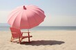 Pink beach chair, umbrella, beach ball. Generative AI