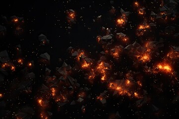 Poster - Fiery sparks from a fire on a black background close-up, Fire embers particles over black background, AI Generated