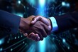 © pierre - High-Quality Close-Up of Business People Shaking Hands Against a Technology Background