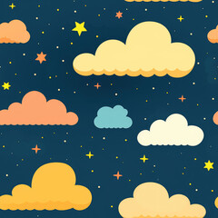 Wall Mural - Night sky cartoon repeat pattern
