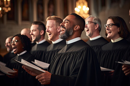 A Christian church choir raising their voices in harmony