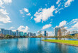 Lake Eola park with downtown Orlando on the background